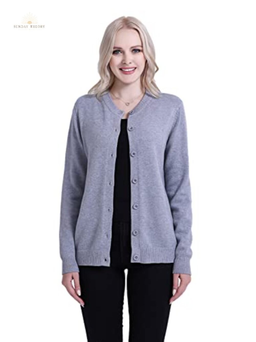 Women's Button Down Cardigan Thick Soft Crew Neck Long Sleeve Sweater